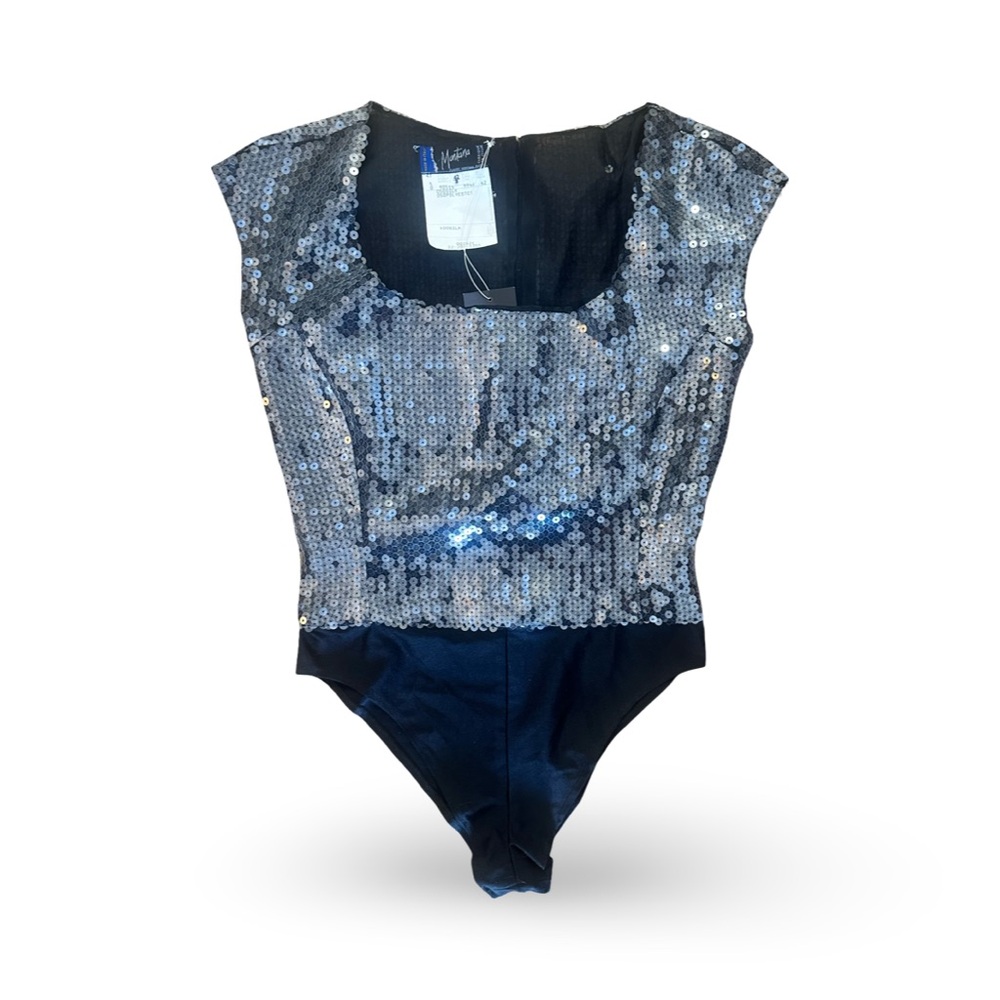 CLAUDE MONTANA Sequin Bodysuit with Cap Sleeves